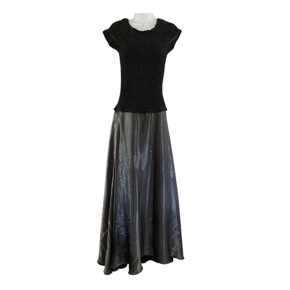 JS Collections Gray Silver Black Maxi Short Sleeve Full Skirt Prom Dress Size 10 - Picture 1 of 11